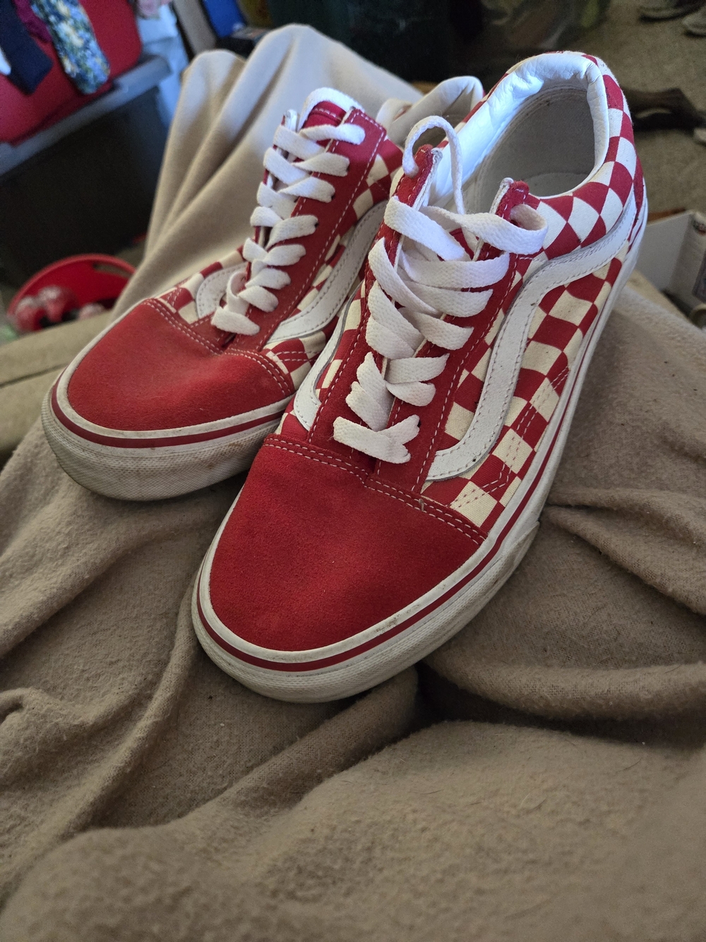 Vans Kids Red and White Checkerboard Low-Top Sneakers